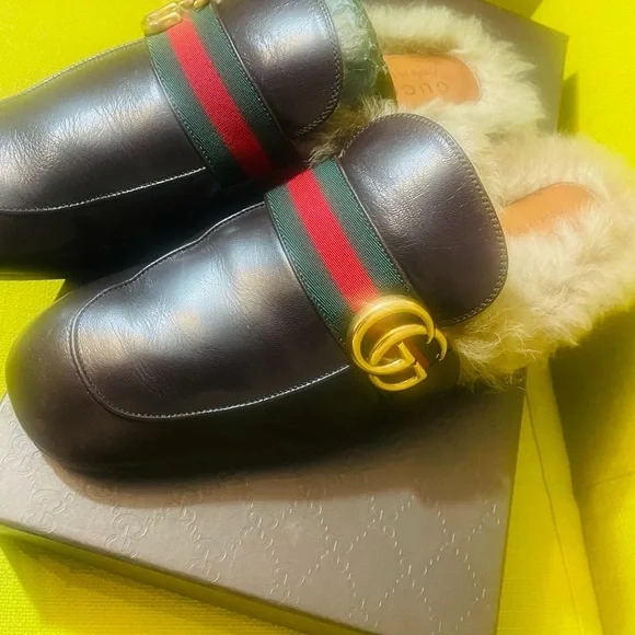 Gucci Brown Leather Loafers with Red and Green Stripe Size 8 display picture 1
